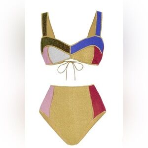 Glitter Color Block High Waisted Bikini Size Medium